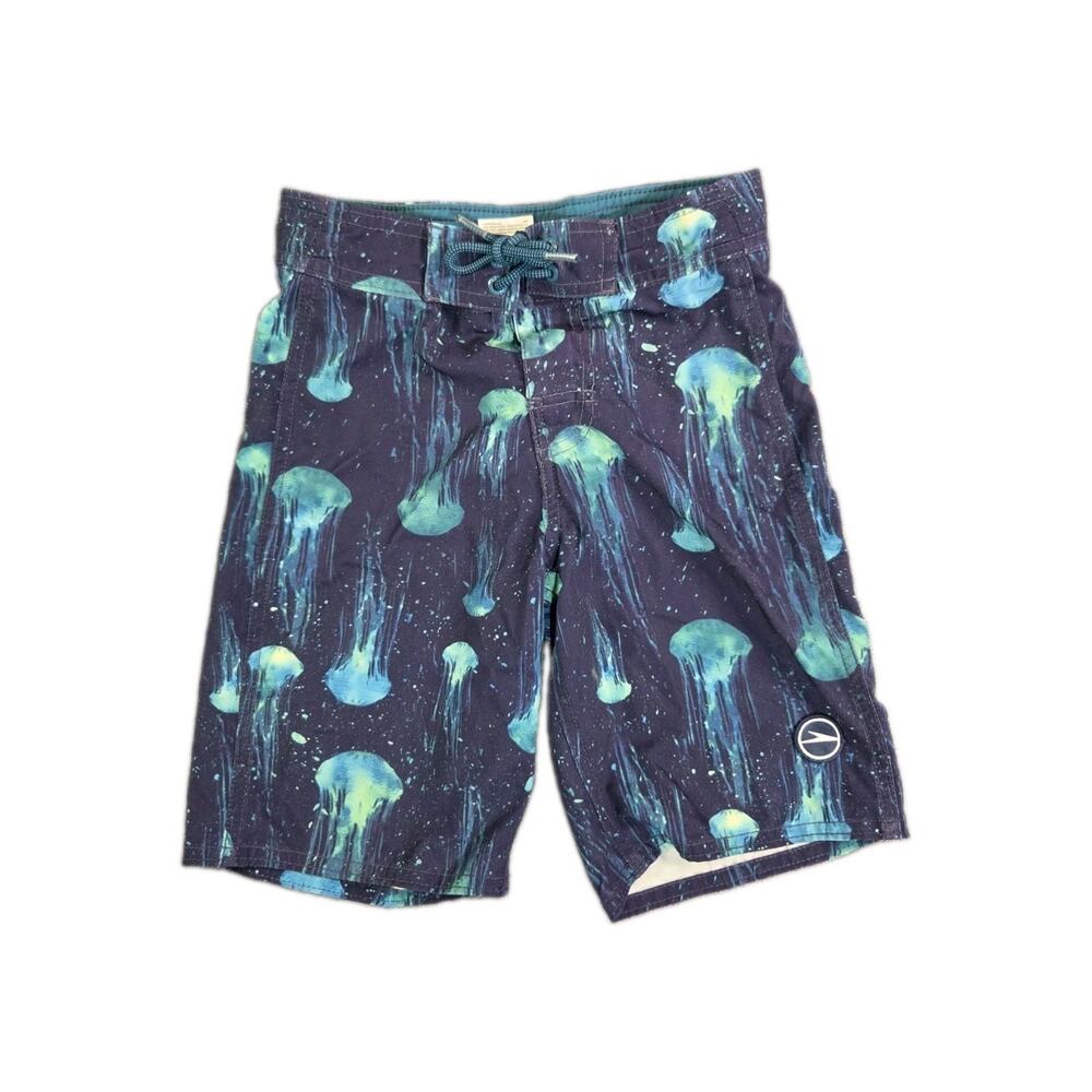 SPEEDO Boys Swim Trunks Size 4/5 Blue Green Jellyfish Pattern Elastic Waist C40